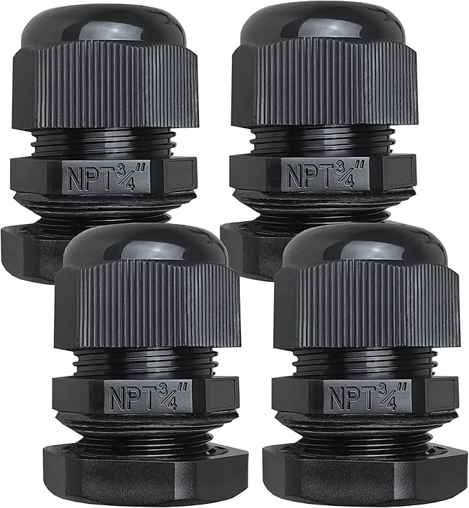 MGI SpeedWare 3/4" NPT Strain Relief Nylon Cord Grip Cable Glands, Black Plastic Grommet 20-Pack