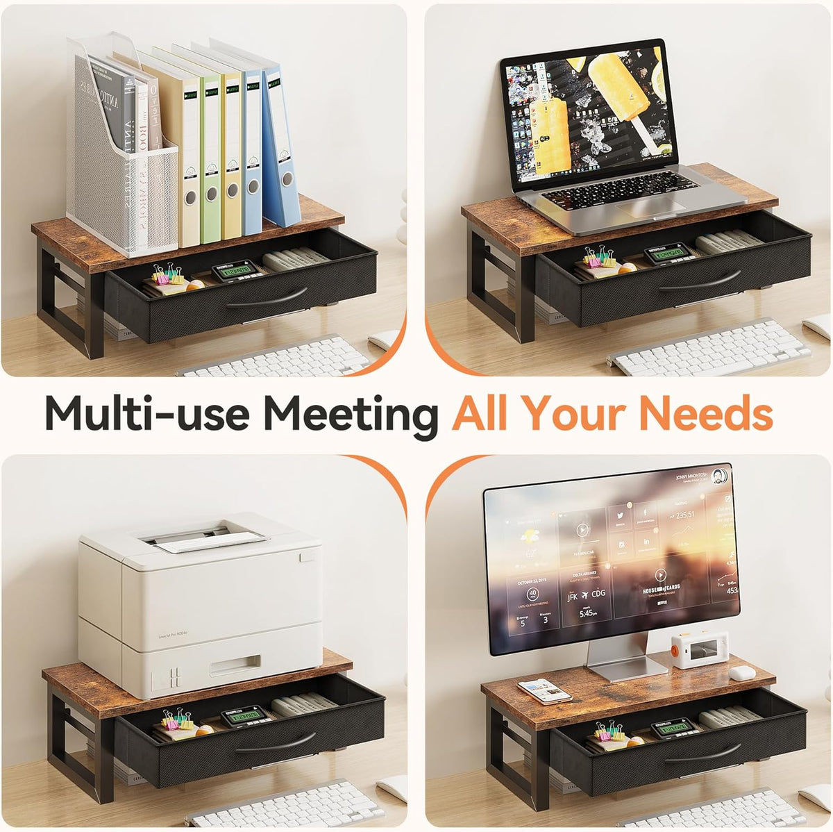 HEWORLIF 2-Tier Computer Monitor Stand Riser with Drawer, Desk Accessories & Workspace Organizers, Laptop Stand