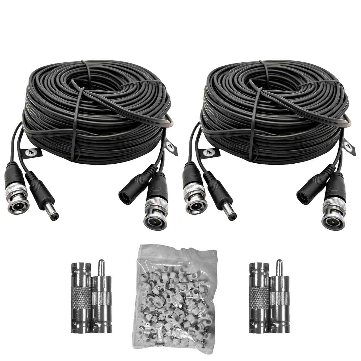 2 Pack 66ft (20M) 4K 4 100 Ultra HD BNC Video Cable Wire, Security Camera Extension Cable, All-in-One Siamese CCTV