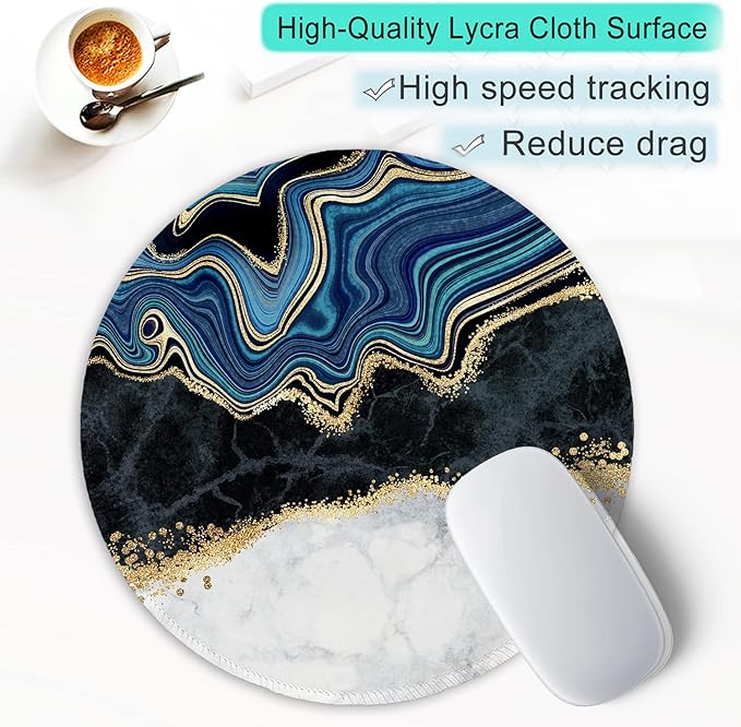 ITNRSIIET Round Mouse Pad with Stitched Edge Premium-Textured Waterproof Non-Slip Rubber Base Desktop Protection Mat Diameter 8.7 inches, Abstract Art Marble