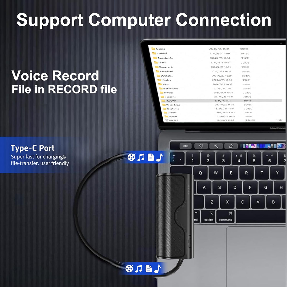64GB Magnetic Voice Recorder, 800H/35 Days Continuous Recording, Voice Activated Audio Recorder with Stereo Mic, Portable for Lectures, Meetings, Interviews (Black)