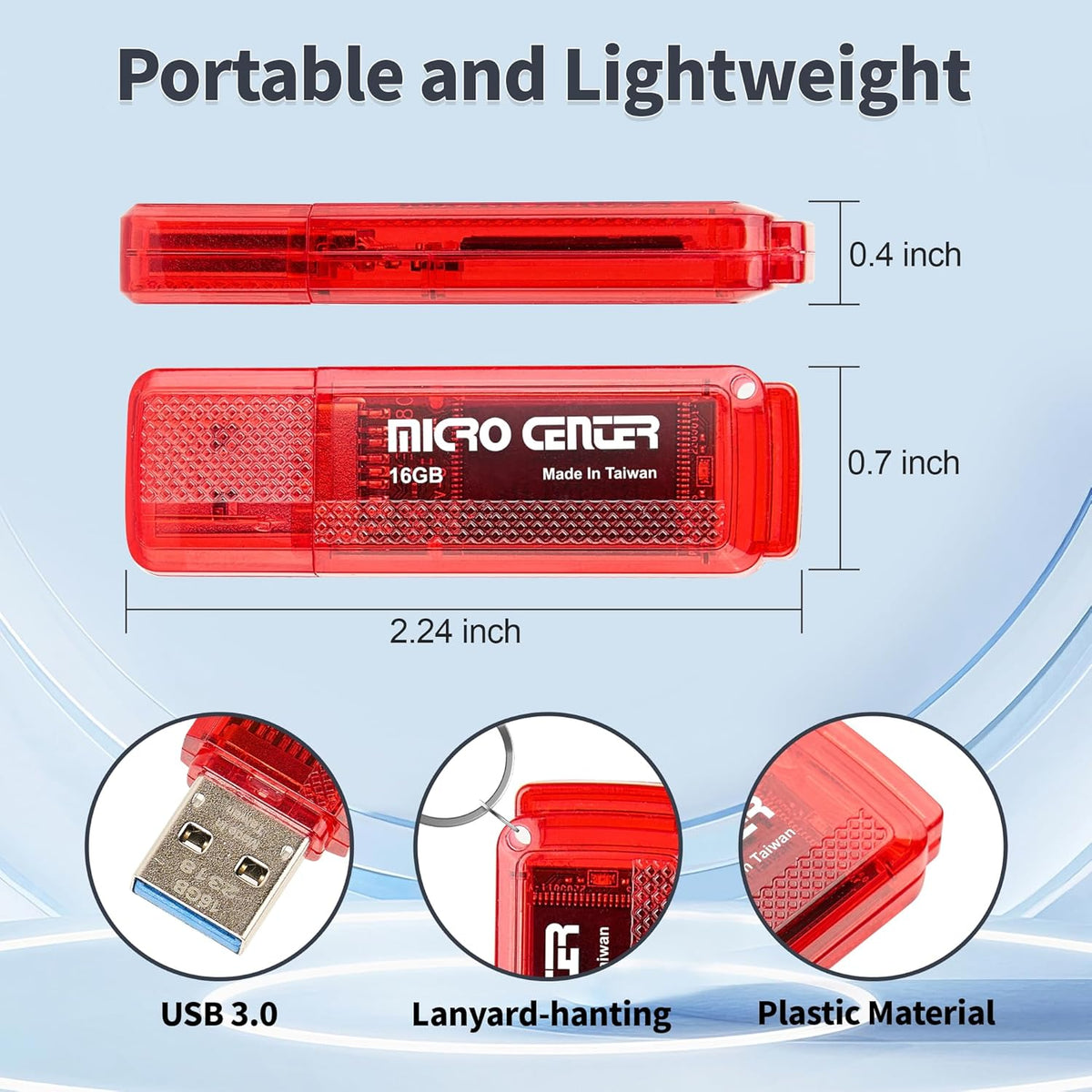 INLAND Micro Center Super Speed 20 Pack 16GB USB 3.0 Flash Drive Memory Stick Thumb Drive Data Storage Jump Drive Bulk, Much Faster Than USB2.0 Flash Drive, Red