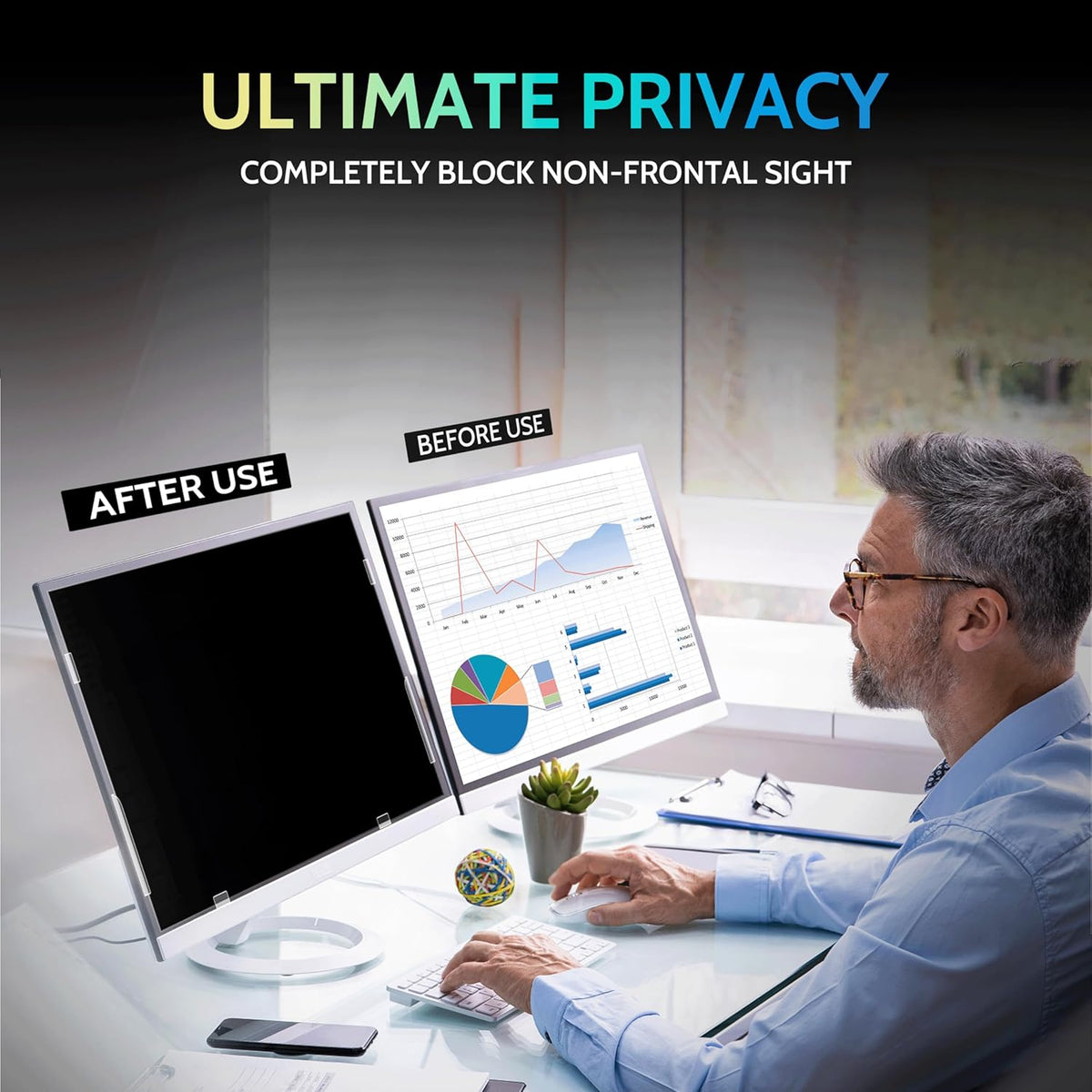 [2-Pack] 23.6 Inch Privacy Screen for Computer Monitor 16:9 Aspect Ratio, Eye Protection Anti Blue Light Glare Shield, 23.6inch Removable Black Blackout Anti Spy Desktop Security Private Filter