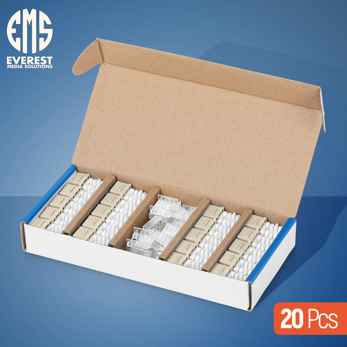 Everest 90° Angled RJ45 Cat6 Keystone Jacks 20-Pack in Ivory - Slim Profile Female RJ45 Connectors - Cat 6 Keystone Jack - Compatible with 90° Angled Speed Termination Tool - easyJACK (B094WB91H3)
