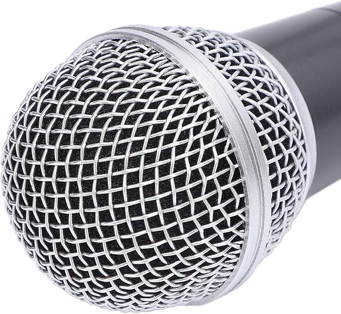 Wired Dynamic Microphone Cardioid Moving Coil Handheld Microphone Set with Shock Absorber for Active Speakers Mixers Amplifiers Low Latency Plug and Play Mic (Black)