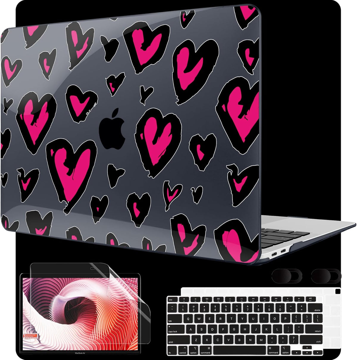 MEEgoodo for MacBook Air 13 inch Case 2021 2020 2019 2018 Released A2337 M1 A2179 A1932 with Touch ID, Plastic Hard Shell & Keyboard Cover Compatible with MacBook Air Case 13.3, Handwritten Heart