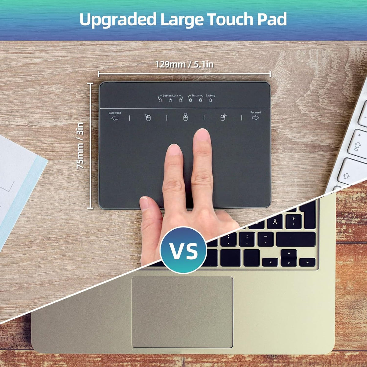 Wired & Wireless Metal Touchpad for PC Computer & Laptop, Rechargeable Trackpad Travel-Friendly Bluetooth & USB Mouse Pad for Windows 7/10/11, Black