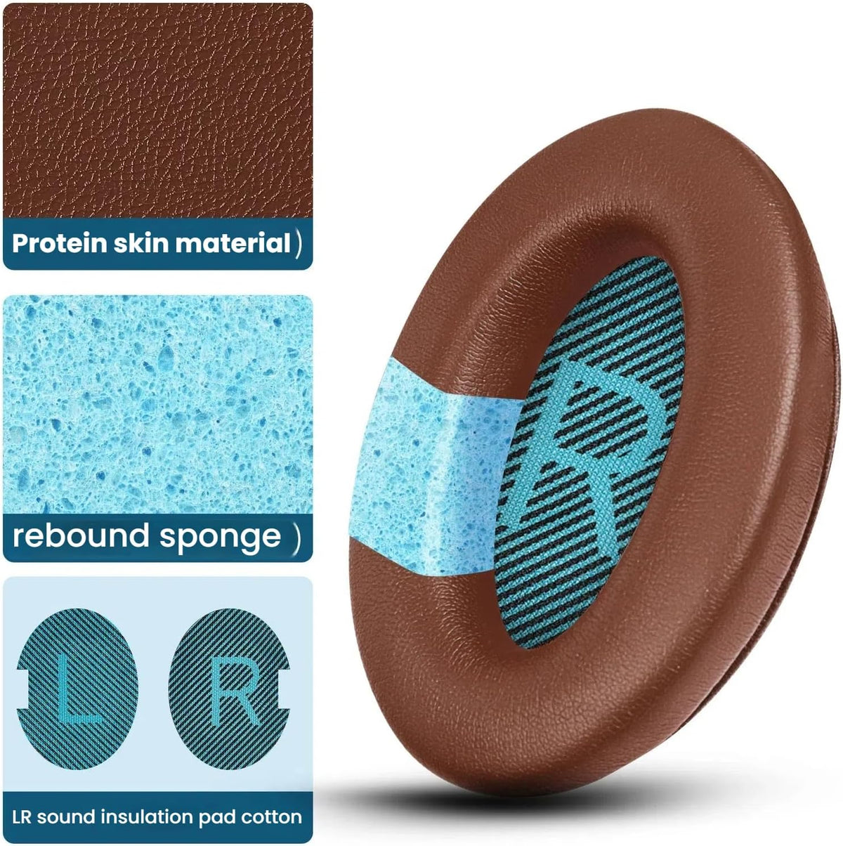 Headphones Replacement Ear Pads, Protein Leather earpad Cushions for Bose AE2/QC15/QC25 Headphones, Replacement Earpads, Softer Memory Foam - Brown