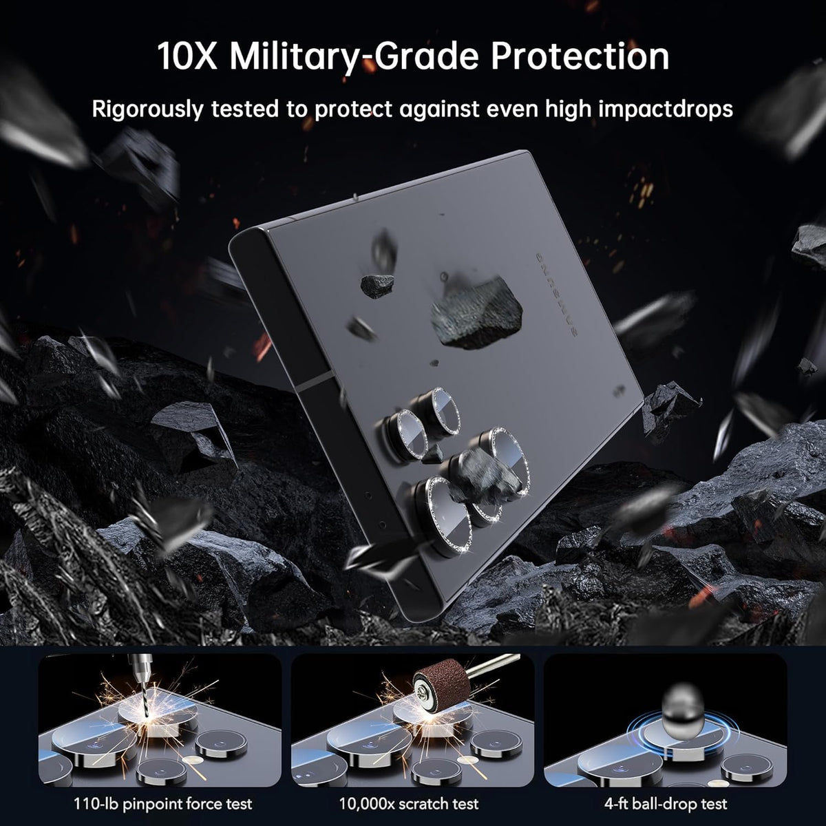 For Samsung Galaxy S24 Ultra Camera Lens Protector, Individual Lens Protector, Ultra HD 9H Tempered Glass Screen Protective Cover, Anti-scratch, Military Grade Drop Protection 2 Set. (Glitter Black, S24 Ultra)