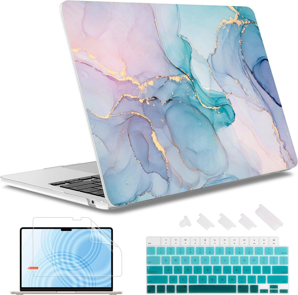 May Chen for MacBook Air 13.6 inch Case A3240 M4 A3113 M3 A2681 M2 with Retina Dispaly, 2025 2024 2023 2022 Release, Plastic Hard Shell Case with Screen Protector & Keyboard Cover, Gentle Marble