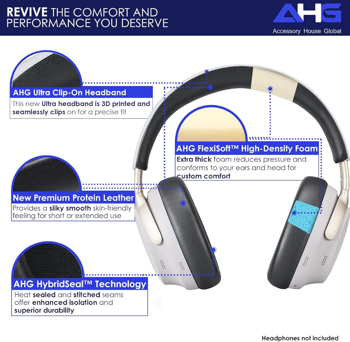 QC Ultra Replacement Ear pad and Headband Pad Kit Cushion Compatible with Bose QuietComfort Ultra Wireless Headphones (Black). Easy DIY Installation + Great Comfort