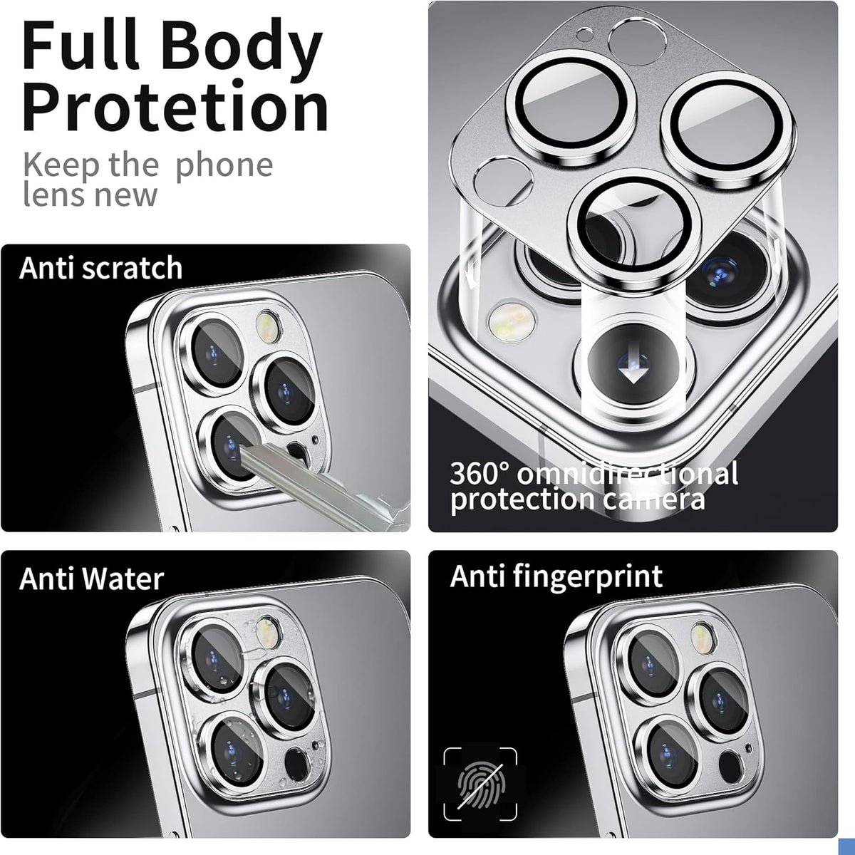 Camera Lens Protector for iPhone 14 Pro/iPhone 14 Pro Max, Alloy Metal Camera Cover with Tempered Glass Screen Protector Accessories,Case Friendly,Scratch Resistant,Easy to Install -Sliver