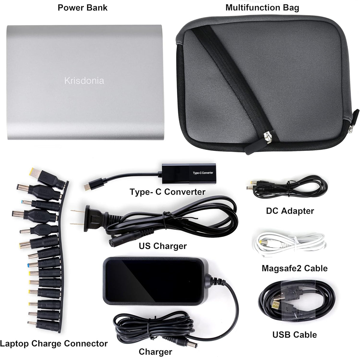 Krisdonia Portable Laptop Charger 185Wh/50000mAh Laptop Power Bank External Battery Pack for Laptop, Tablet, Projector, Smartphone and Others