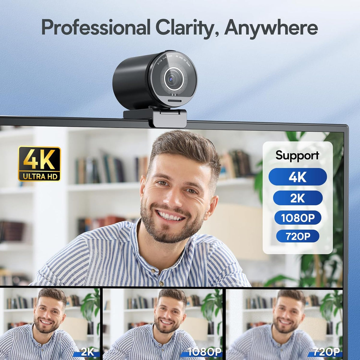 EMEET SmartCam S800-4K Webcam with Tripod for Streaming, Sony 1/2'' Sensor, Supports HDR, PDAF&TOF Dual-autofocus, 1080P@60FPS, Adjustable Heights with 360° Swivel Head, Perfect for Live Streaming