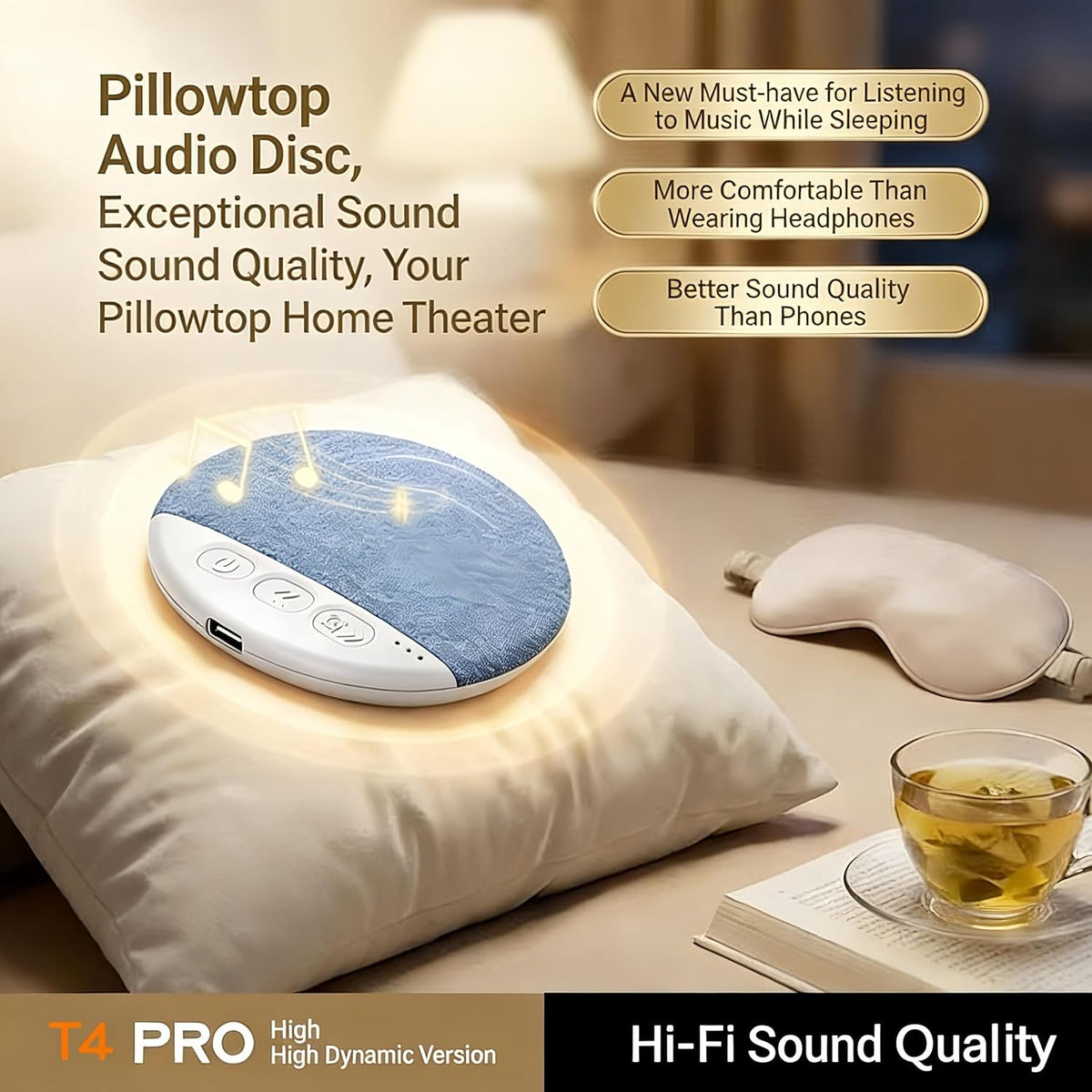 2026 48H New Bluetooth Pillow Speaker Pro for Sleeping, Under Pillow Speaker with Sleep Timer & White Noise, Thin