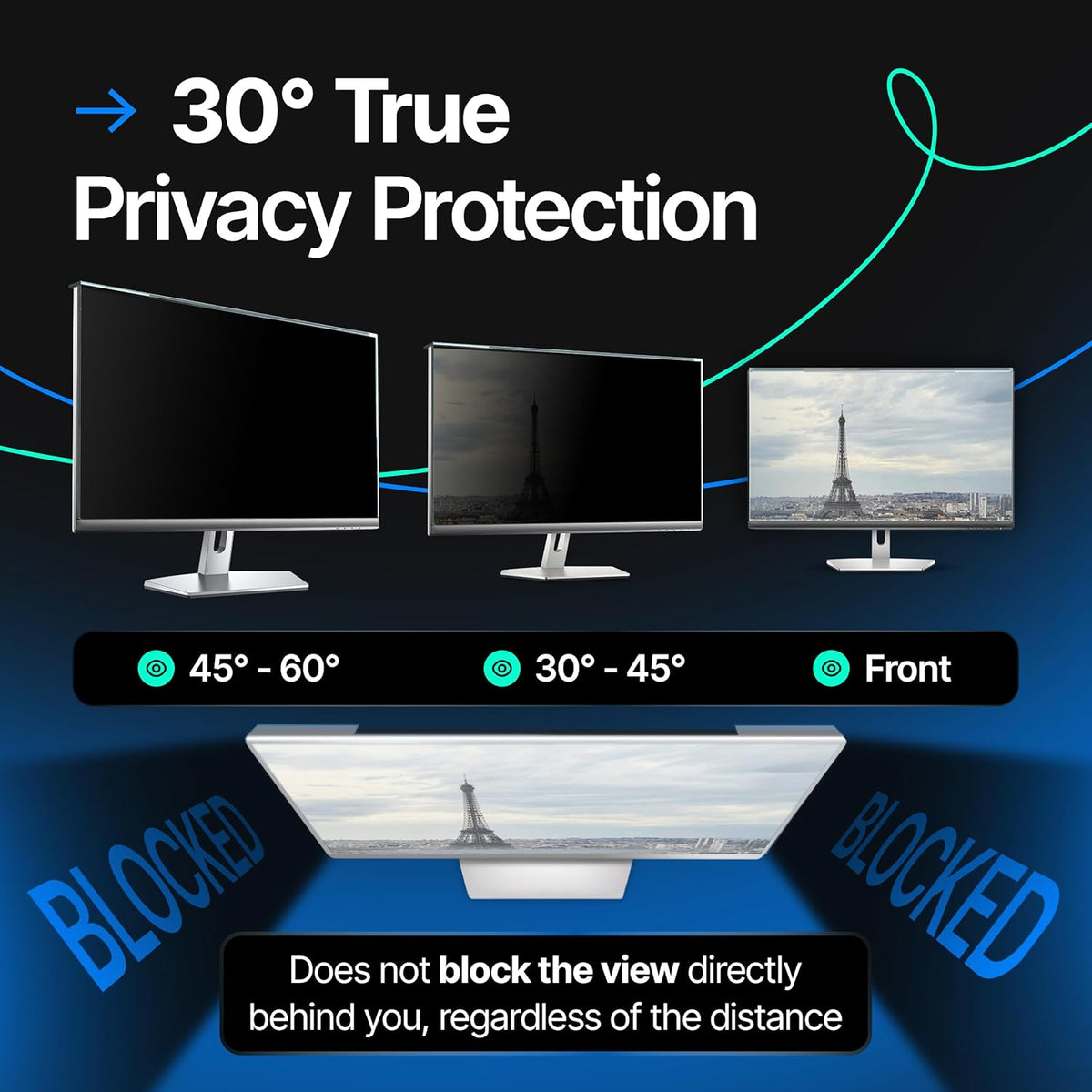 Acrylic 22 Inch Computer Privacy Screen Filter for Widescreen Computer Monitors - 19.3" x 12.5" (490 x 317mm) - Monitor Frame Hanging Type
