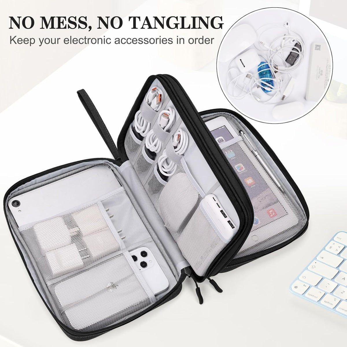 FYY Electronic Organizer, Extra Large Travel Cable Organizer Bag Pouch Portable Waterproof Double Layers All-in-One