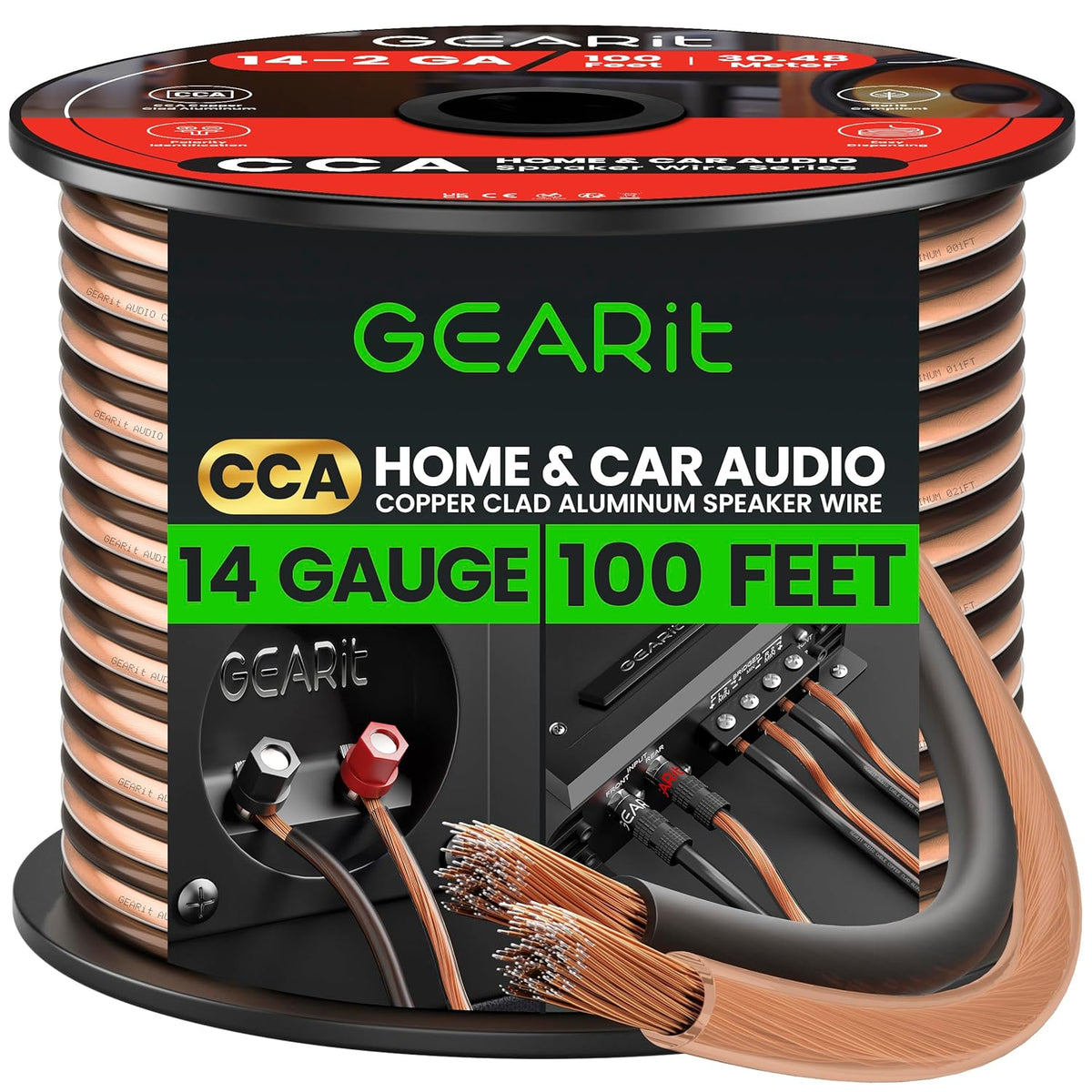 GearIT 14 Gauge 2 x 2.5mm Speaker Wire Cca Cca Cable (30.4 Meters - Black Clear)