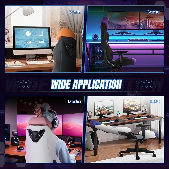 DIKEP Gaming Chair Video Game Chair with Footrest Lumbar Support Headrest PU Leather High Back Computer Chair for Home Office Pink White