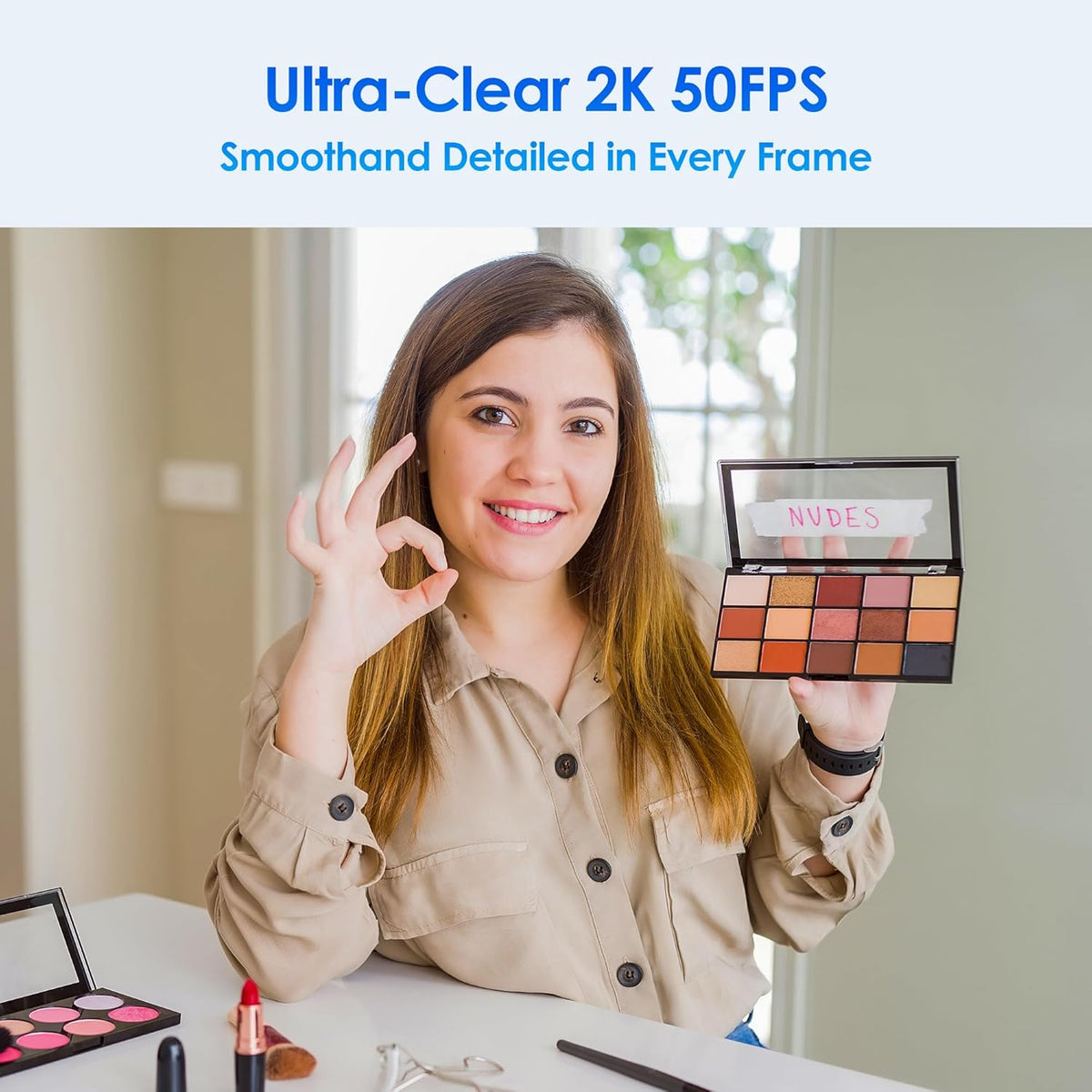 saylas 2K 50FPS Webcam, Streaming Camera with Fill RGB Lights, Autofocus, Dual Noise-Cancelling Microphones, Privacy Cover and Tripod for Computer, PC, Zoom, Skype, Teams, Laptop