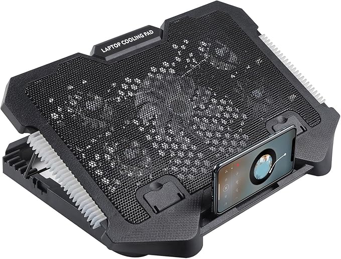 Gaming Laptop Cooling Pad Stand External Fan with 2 USB Port Phone Holder Quiet Cooling Fans