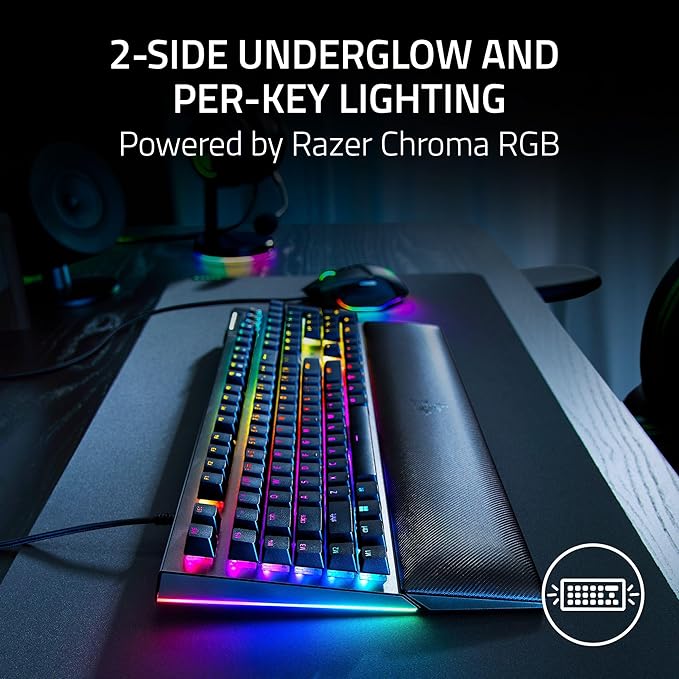 Razer BlackWidow V4 Mechanical Gaming Keyboard: Yellow Switches Linear &amp Silent - Chroma RGB - 6 Macro Keys - Magnetic Wrist Rest - Doubleshot ABS Keycaps - Roller &amp Media Keys - Snap Tap