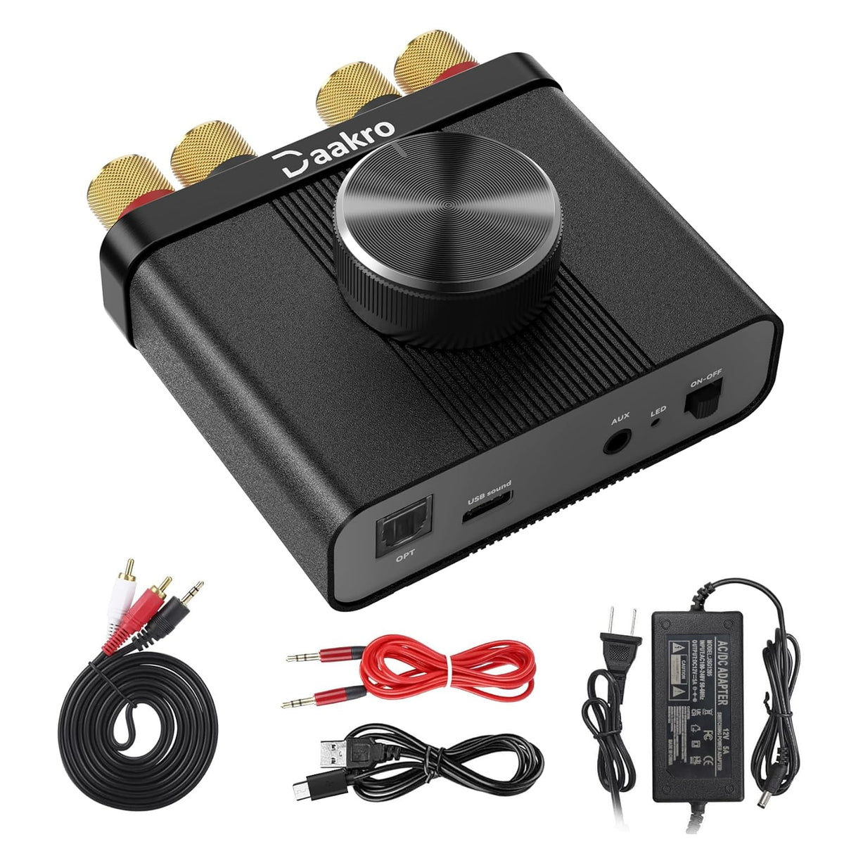 AK30 Mini Bluetooth Amplifier for Passive Speakers,50W+50W 2.0CH Audio Amplifier,Stereo HiFi Digital Amp,Home Amp Receiver w/AUX/USB/BT/Opt Input & 12V/5A Power Adapter for Home/Garage/Ceiling