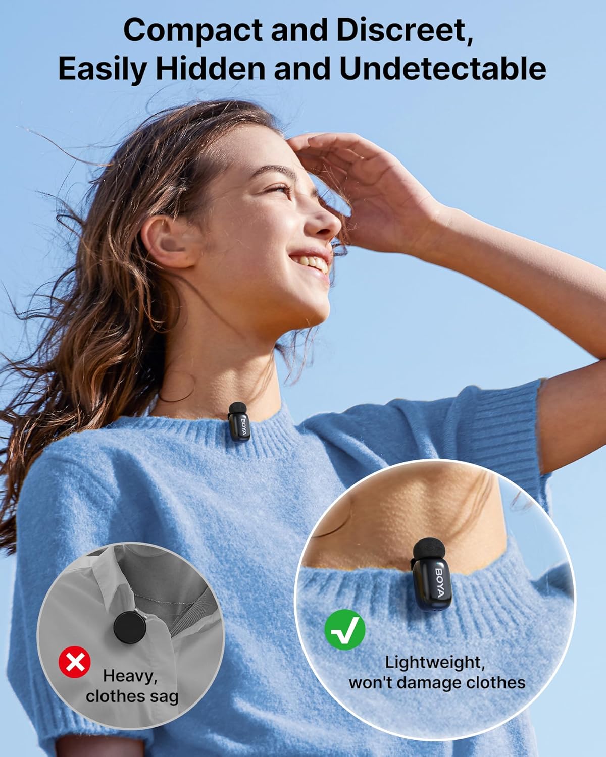 BOYA mini Wireless Microphone for iPhone/Android/PC/Tablets with USB C/Lightning Plug, MFi Certified, Noise Reduction, AI Voice Changer, 30H Battery Life with Charging Case for Video Recording Podcast