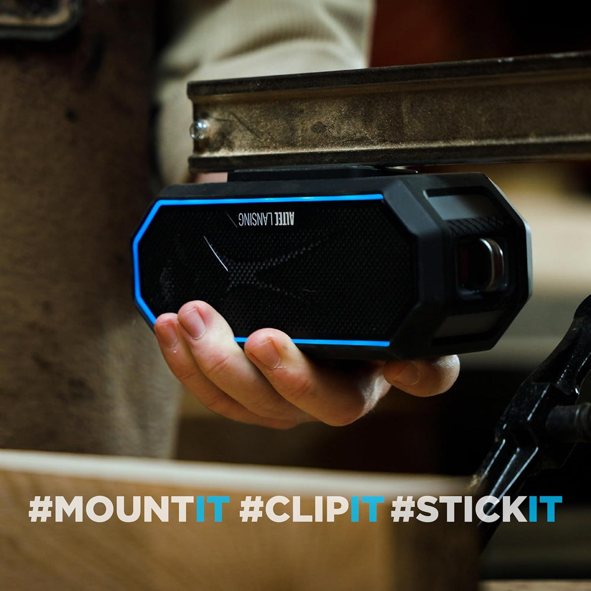 Altec Lansing Magnetic Bluetooth Speaker HYDRAJOLT 2.0, Waterproof IP67, 12W Output Power, 16H Battery, Multicolor LED, 100ft Wireless Range, Voice Assistant, USB-C Quick Charge