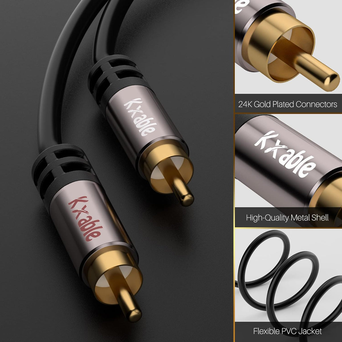 RCA Cable 50FT, 2RCA Male to 2RCA Male Stereo Audio Cable,【Oxygen-Free Copper, Hi-Fi Sound, Double Shielded】 2 RCA Car Audio Subwoofer Cord for Home Theater, HDTV, Amplifier, Hi-Fi System, Speaker