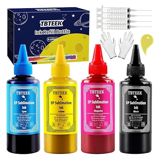 TBTeek Sublimation Ink Refilled Bottles Work with WF7710 ET2760 ET2720 ET2803 ET2800 ET15000 C88 C88+ Inkjet Printer Heat Press Transfer on Mugs