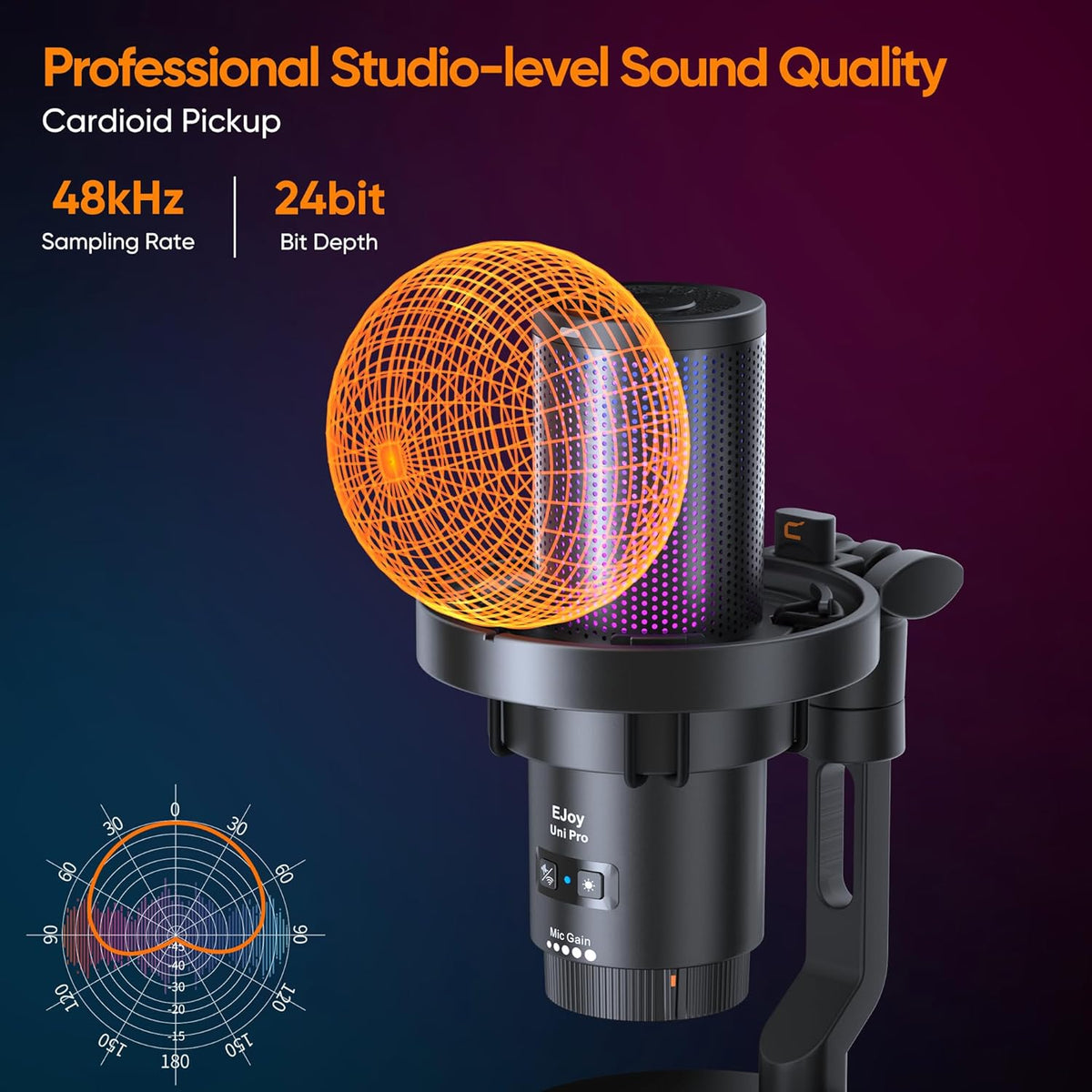 COMICA EJoy Uni Pro Wireless Gaming USB Microphone, Noise Cancellation RGB Condenser Mic with Mute, Gain, Monitoring, Pop Filter&Shock Mount for Recording, Streaming, Podcast, PS5, PS4, PC, YouTube