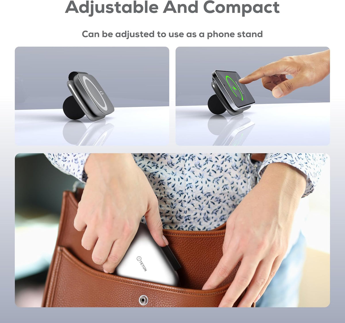 Teton 3 in 1 Wireless Charger with 5000mAh Power Bank,15W Qi2 Foldable Wireless Charging Station for Multiple Devices,Magsafe Travel Charger Stand for iPhone 16/15/14/13 Apple Watch & Airpods