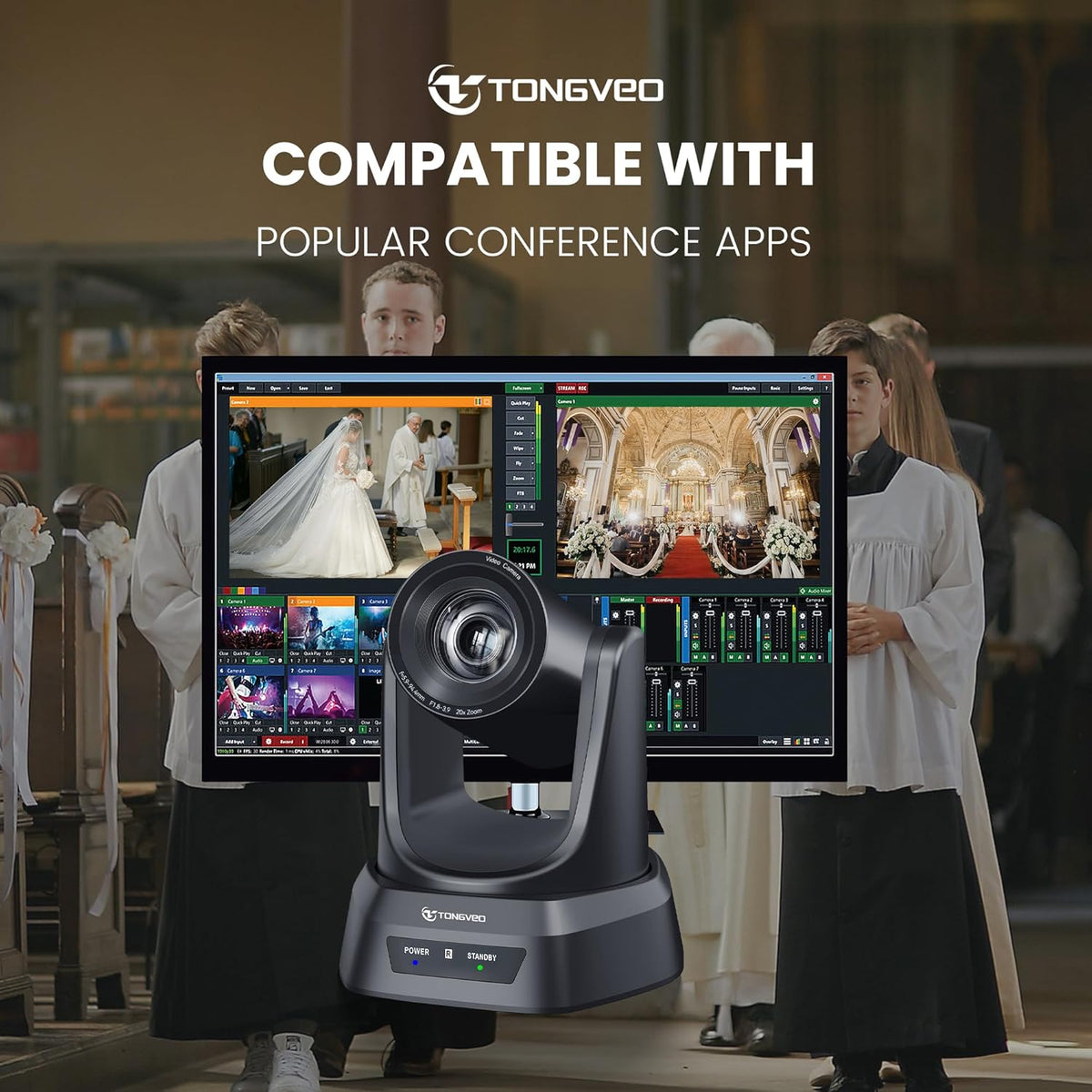 Conference Room PTZ Camera System with 20X Optical Zoom | 1080P 60fps HDMI USB Webcam for Church Streaming Online Video Conference| Compatible with Zoom, OBS | Easy Setup