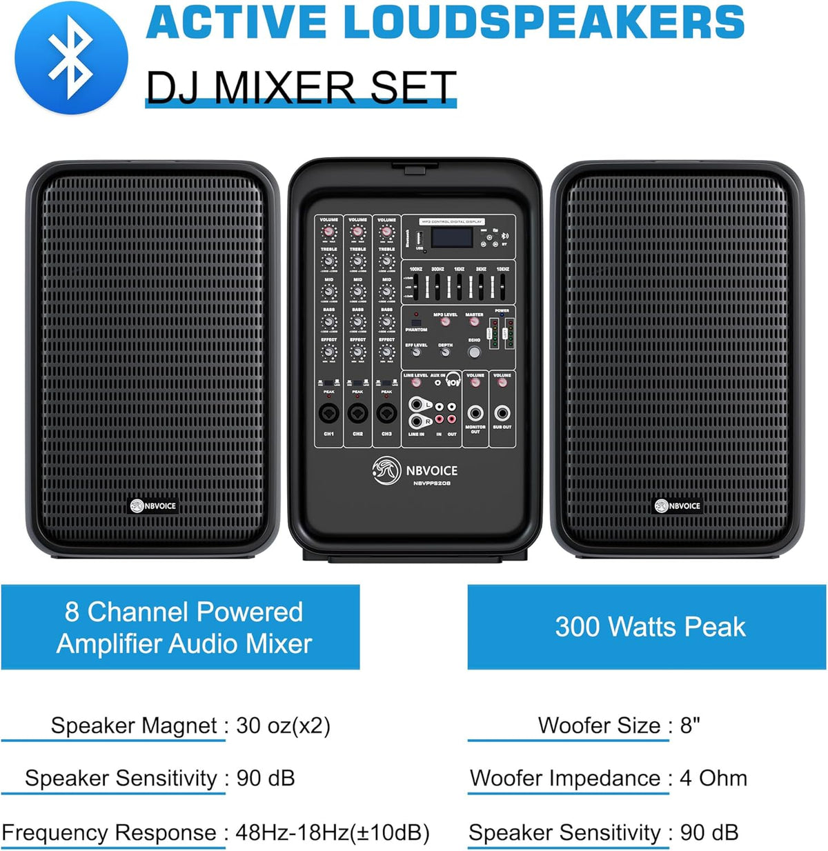 Professional Portable All-in-One 2-Way PA System Suitcase-Style Design with 8-Channel Mixer and 2X Speaker Stands,Bluetooth, Microphone, Remote Control for Performances, Presentations