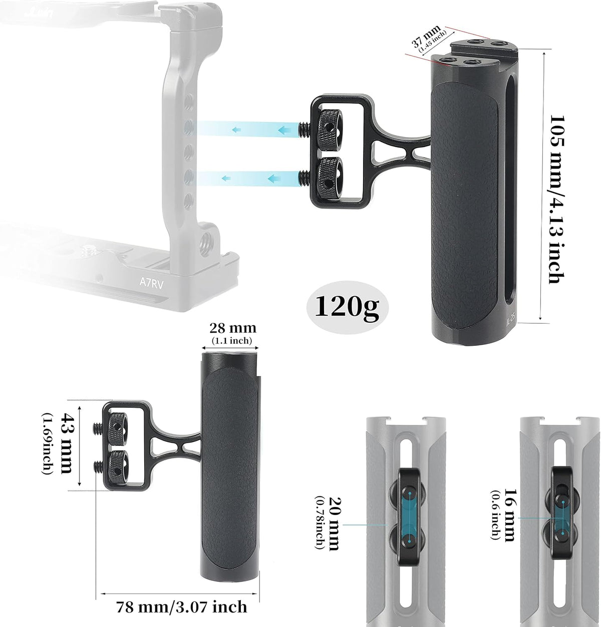 Hersmay 1/4"-20 Mini Side Handle Camera Hand Grip with Screws Stabilizer with ARRI-Style Mount Screw & Cold Shoe Mount