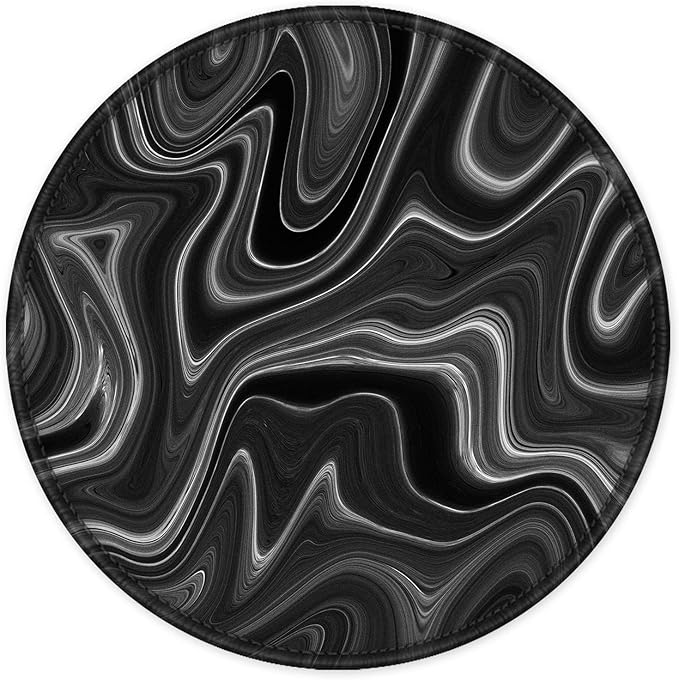 ITNRSIIET Round Mouse Pad with Stitched Edge Premium-Textured Waterproof Non-Slip Rubber Base Desktop Protection Mat Diameter 8.7 inches, Abstract Black and White