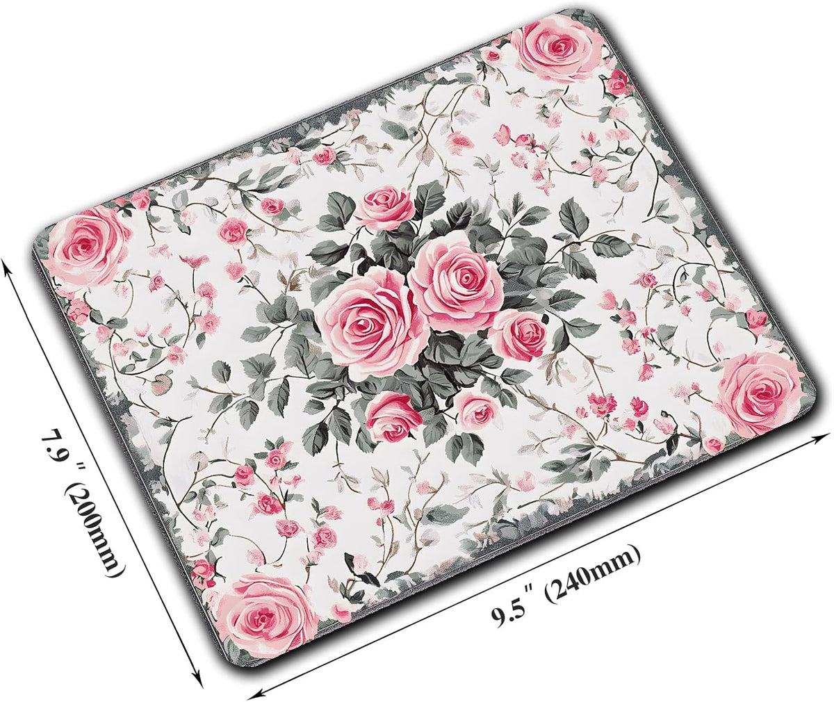 Vintage Flower Floral Custom Mouse Pad with Non-Slip Rubber, Small Square Design for Wireless Laptop & Computer Mouse Pads for Desk, 9.5 x 7.9 inch Smooth Surface for Gaming & Office