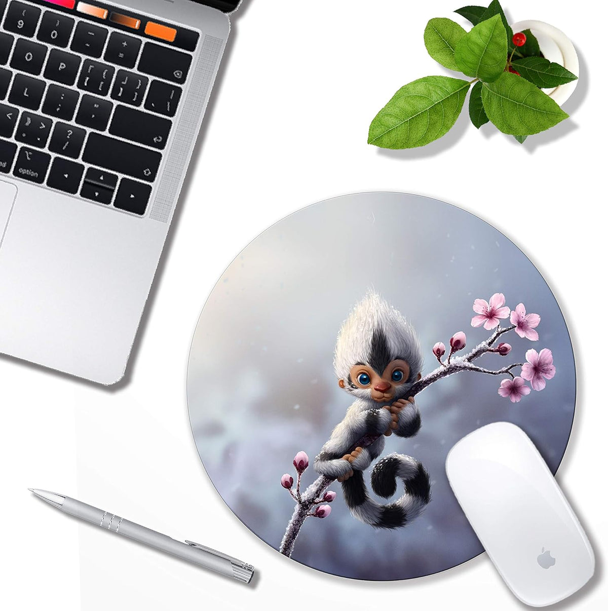 Mouse pad Cute Animal, Non-Slip Computer Mousepad with Monkey and Flower Design, Rubber Mouse mat for Home and Office