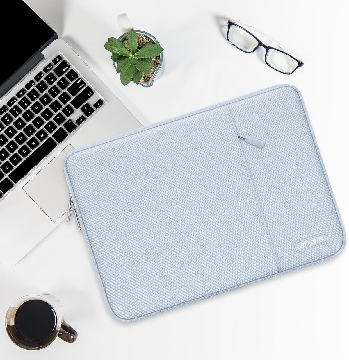 MOSISO Laptop Case 14 inch, 14 inch Laptop Sleeve Compatible with HP Lenovo Dell ASUS Acer, HP Stream, Dell Latitude, Lenovo IdeaPad, Polyester Vertical Computer Sleeve Bag with Pocket, Baby Blue
