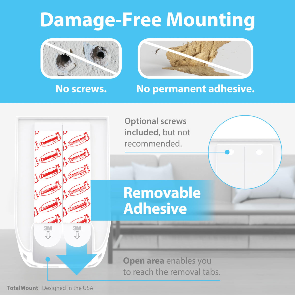 TotalMount Hole-Free Remote Holder - Eliminates Need to Drill Holes in Your Wall (White Remote Control Holder, Quantity 1)