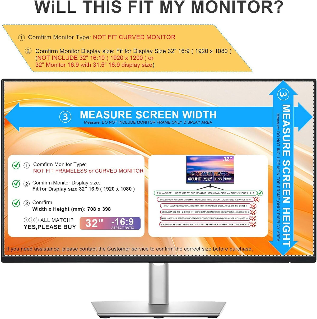FILMEXT 32 inch Privacy Screen Filter for 16:9 Computer Widescreen Monitor, Removable 32 in Anti Blue Light Anti Glare Anti Spy Privacy Filter Shield-(27 5/8×15 5/8)