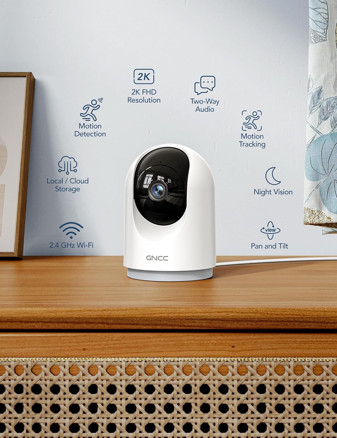GNCC 2K 2-Way 2.4G Indoor Security Camera, Cameras for Home Security with Motion Detection, Baby/Pet Camera with Phone