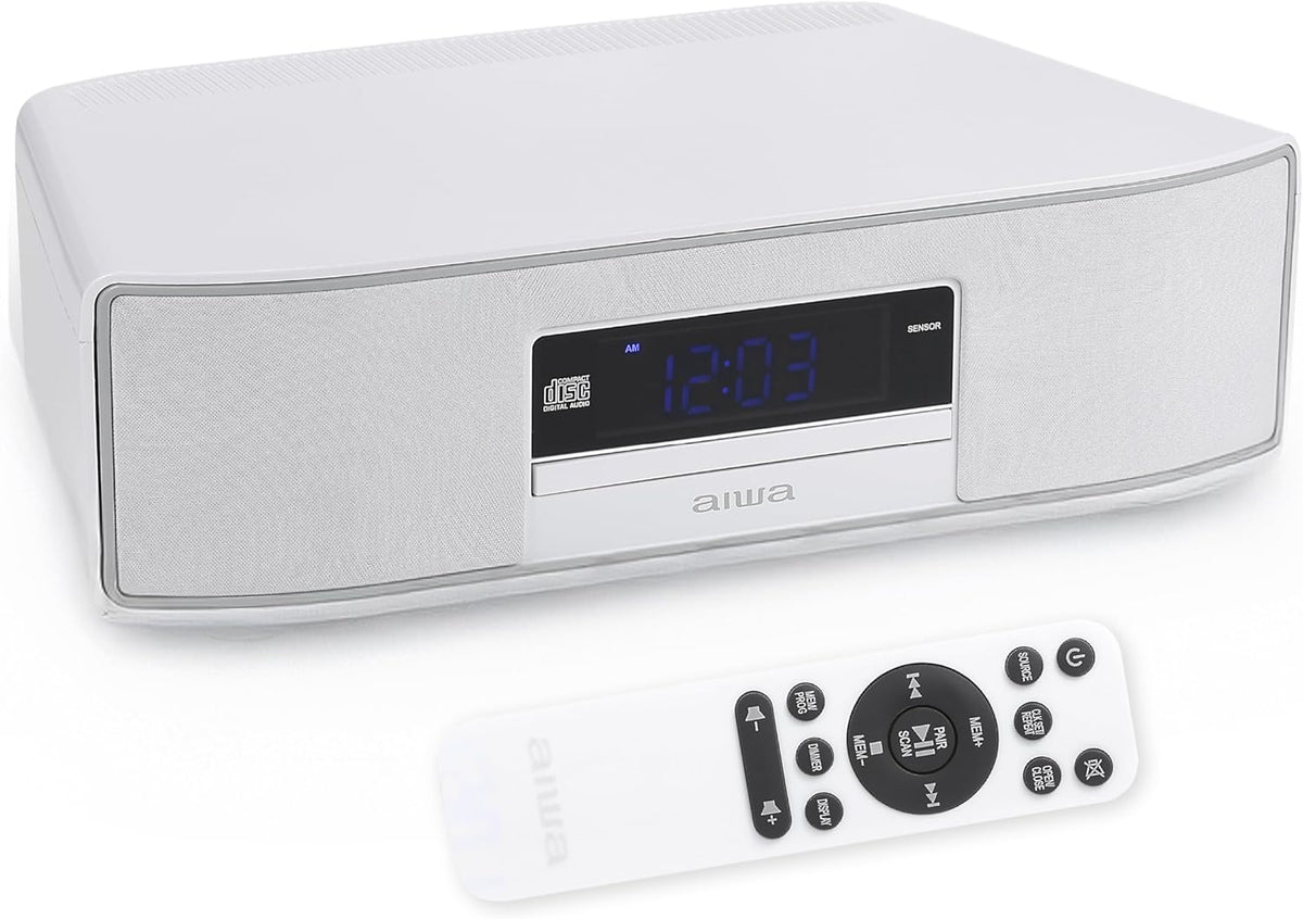 AIWA - Exos Home Speaker, Premium 30W RMS Sound System with CD Player, Bluetooth Connectivity, FM Radio, Optical Digital Input, Dual 1” Tweeters + Dual 2” Bass Units, IR Remote Control