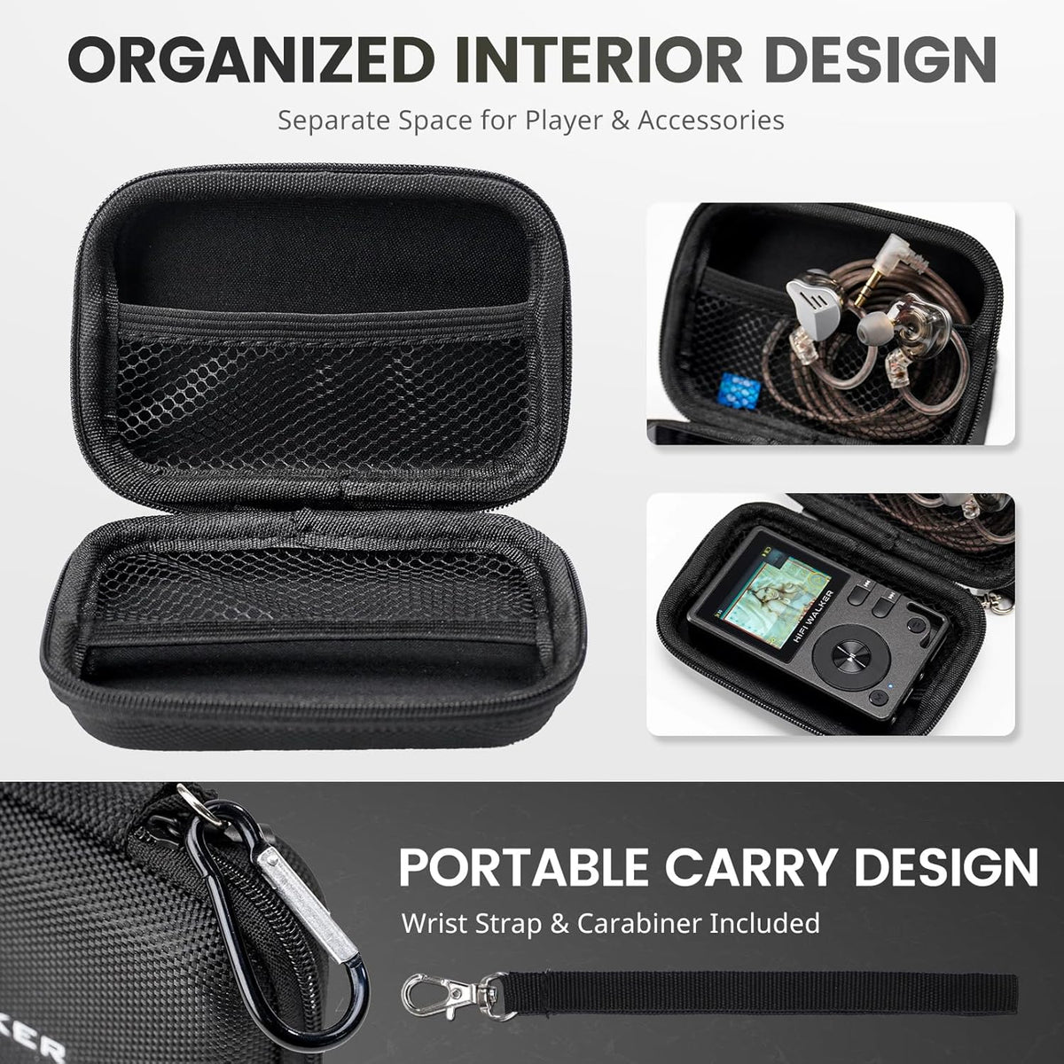 HIFI WALKER MP3 H2, H2 G7, Player Case Compatible with Touch and Portable Hard EVA Carrying Case for Earphones, USB