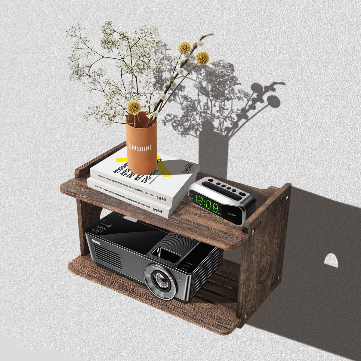 Floating Projector Shelf Rack Router Shelf Wall Mount Holder TV Stand WiFi Router Storage Box Modem Cable Box Cover