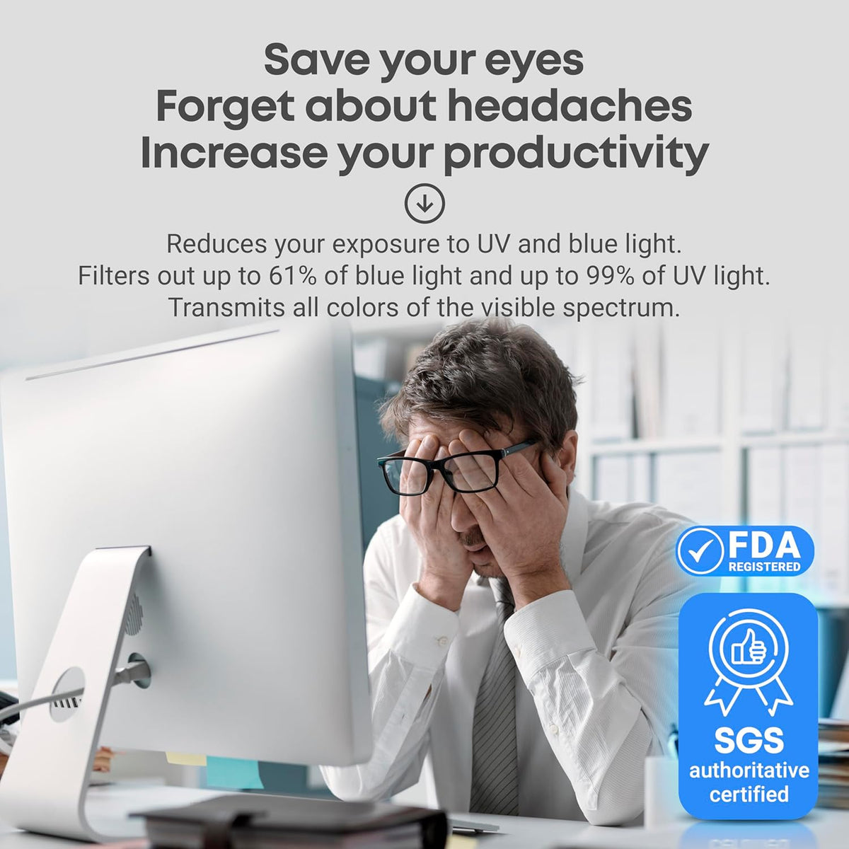 VINTEZ Blue Light Screen Protector for 22 Inch Computer Monitor and Laptop – Anti-UV Blue Light Blocking Film for Desktop PC, Eye Protection Filter, 19.2" x 12.4", 2 Pack