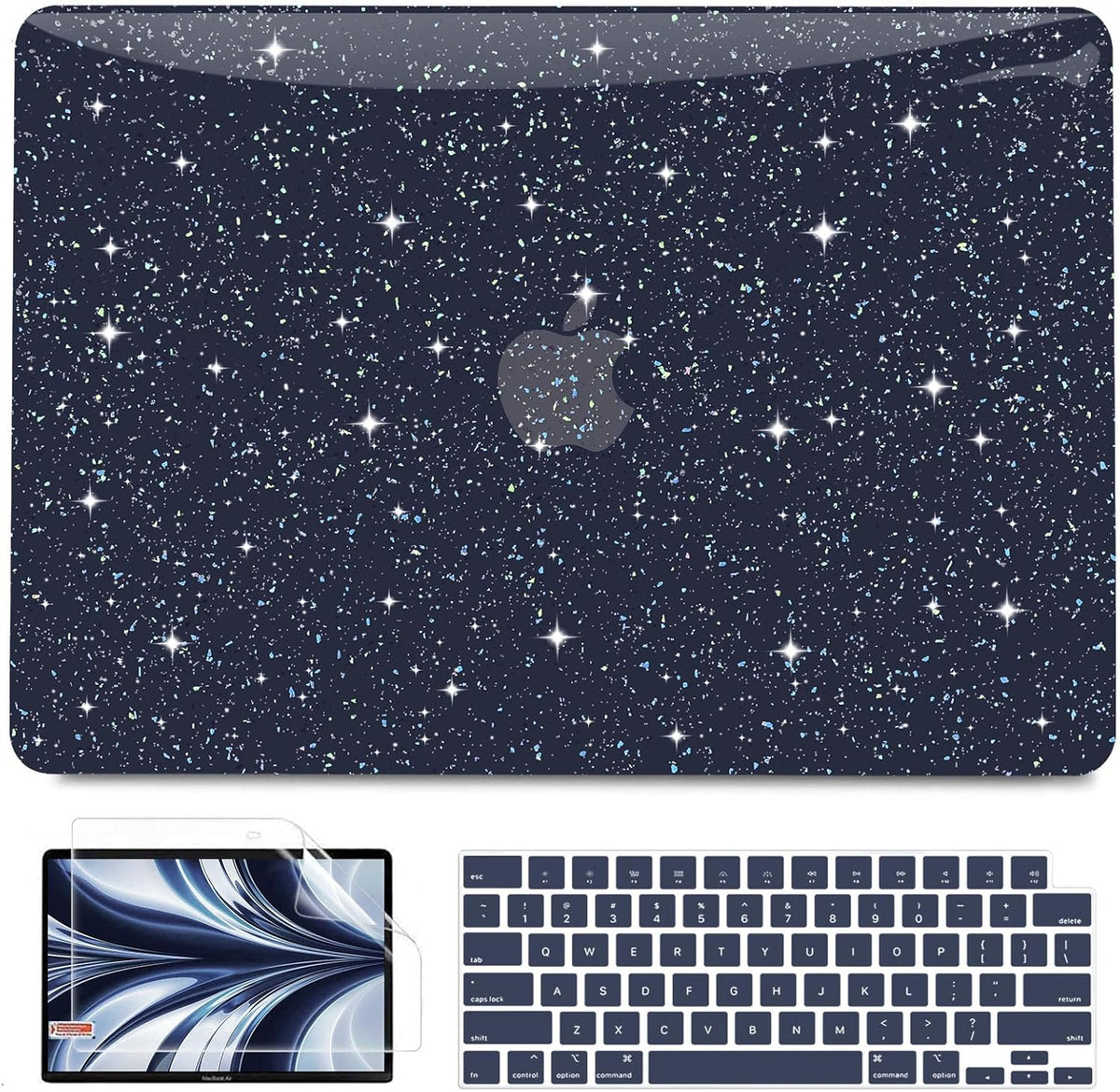 B BELK Compatible with MacBook Air 13 inch Case 2025 2024 2023 2022 M4 M3 M2 A3240 A3113 A2681, Plastic Hard Shell+ Keyboard Cover + Screen Protector for MacBook Air 13.6 inch Case, Shiny Midnight