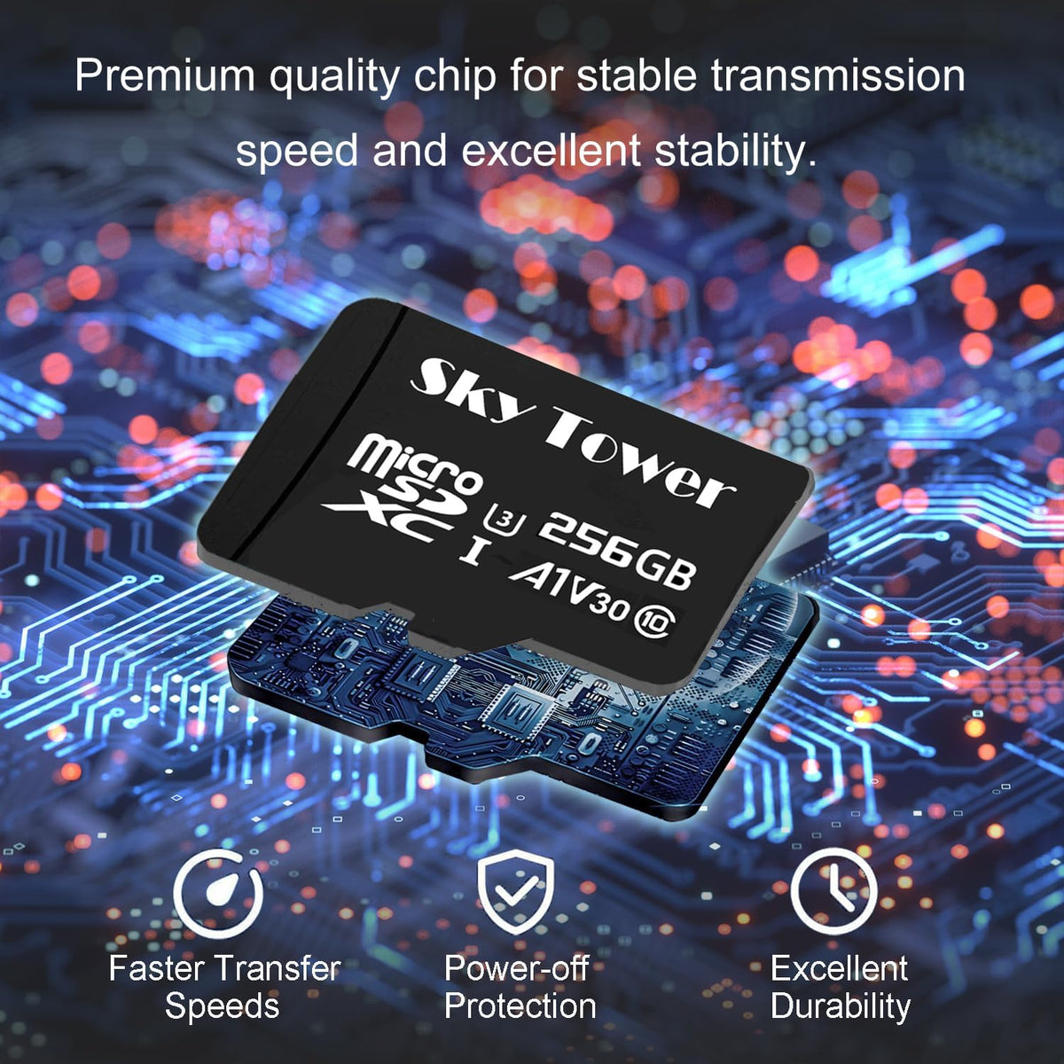Sky Tower Ultra microSDXC microSDHC UHS-I Memory Card with Adapter [New Version] Flash Memory Card - Up to 100MB/s, U1, Class10, V10, A1, High Speed TF Card (256GB Micro SD Card 1 Pack)