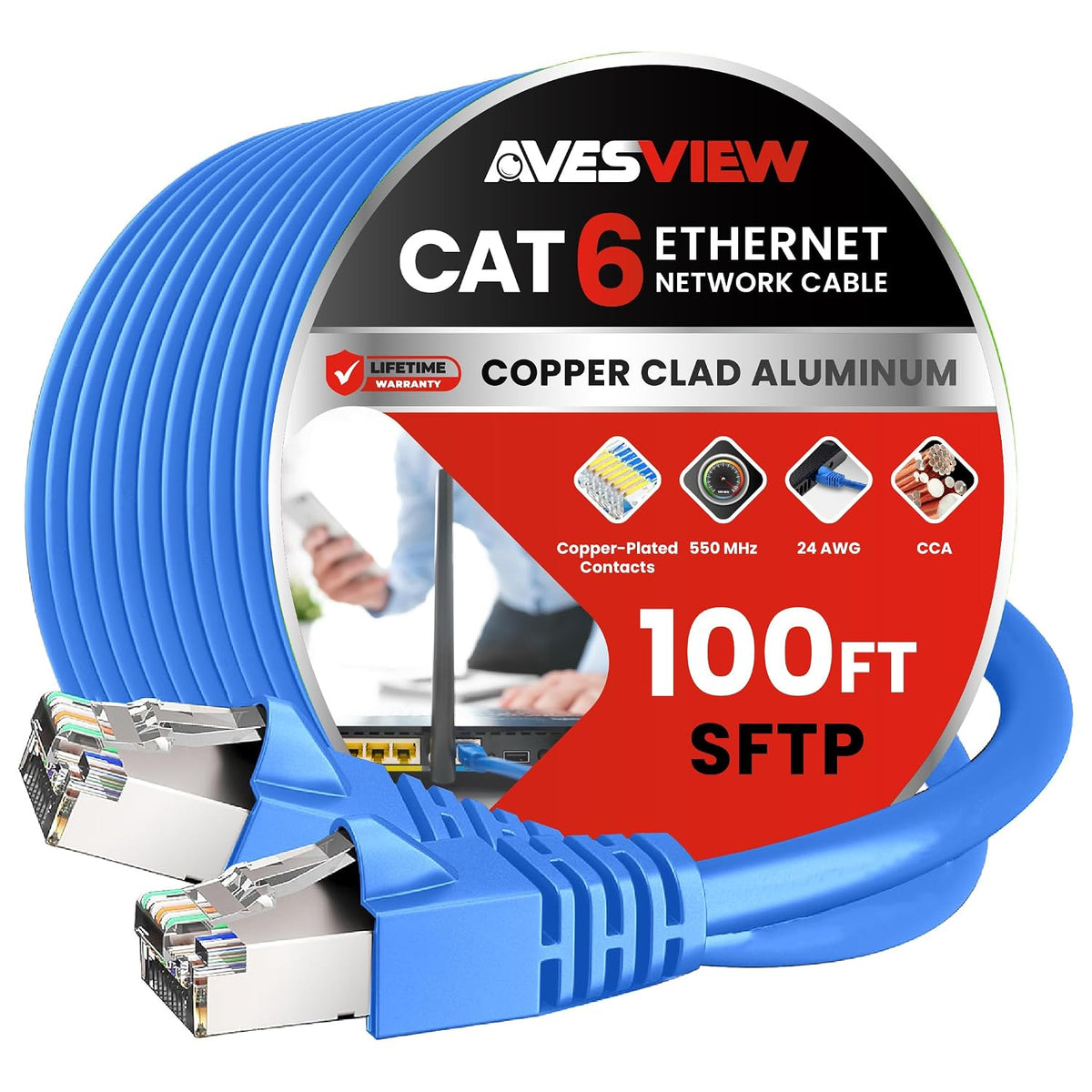 6 100 10Gbps 100FT CAT Shielded Ethernet Cable FT, Indoor High-Speed (SFTP) Snagless Shielded Ethernet Cable
